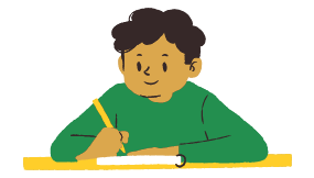Sketch image of young boy writing in a notebook